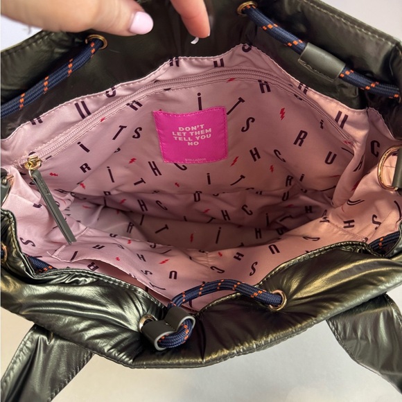 Stella & Dot Metallic OliveGreen CRUSH-IT Quilted Travel Tote / Gym/ WEEKEND BAG - Picture 8 of 14